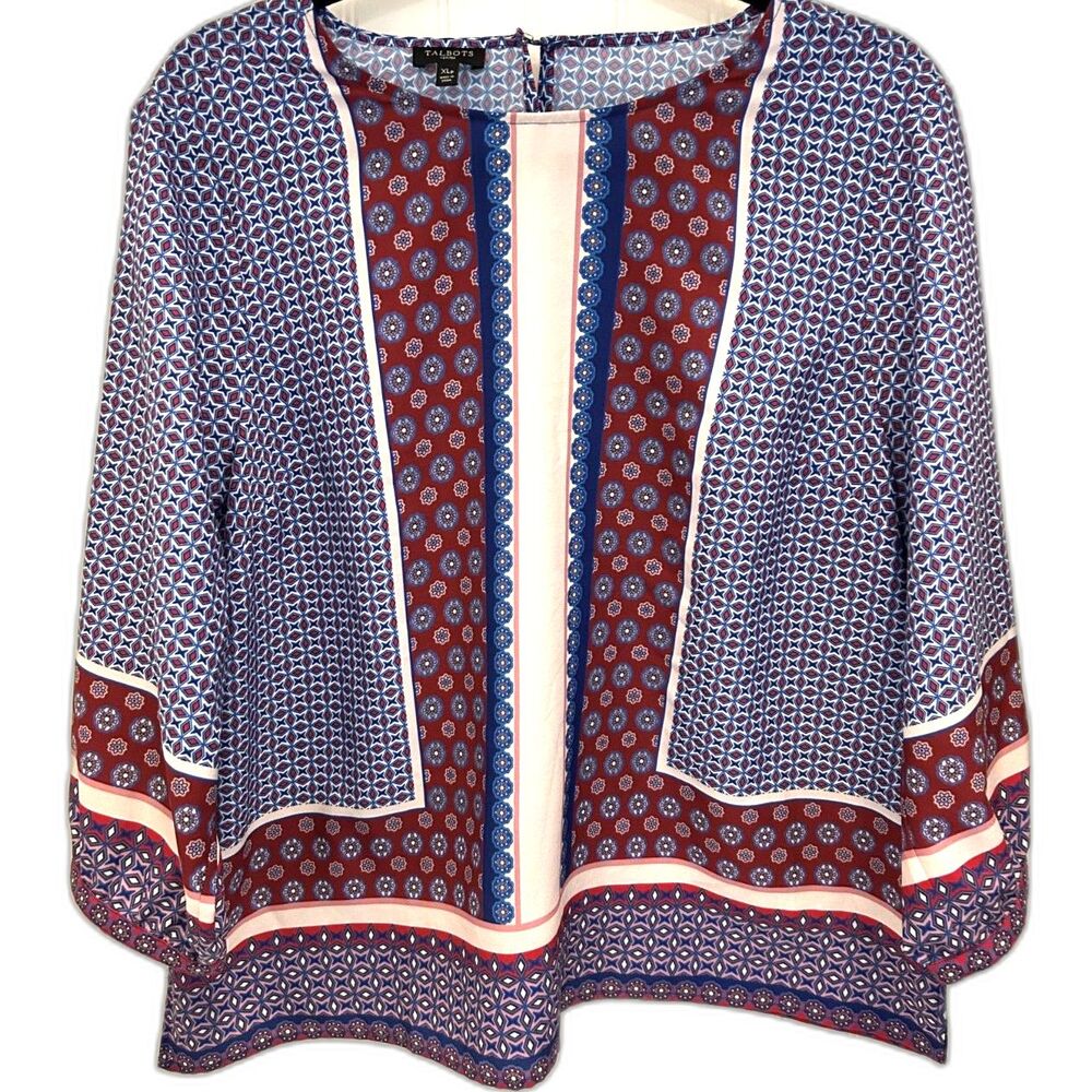 Talbots Satin Patchwork Print Blouse - Size XLP